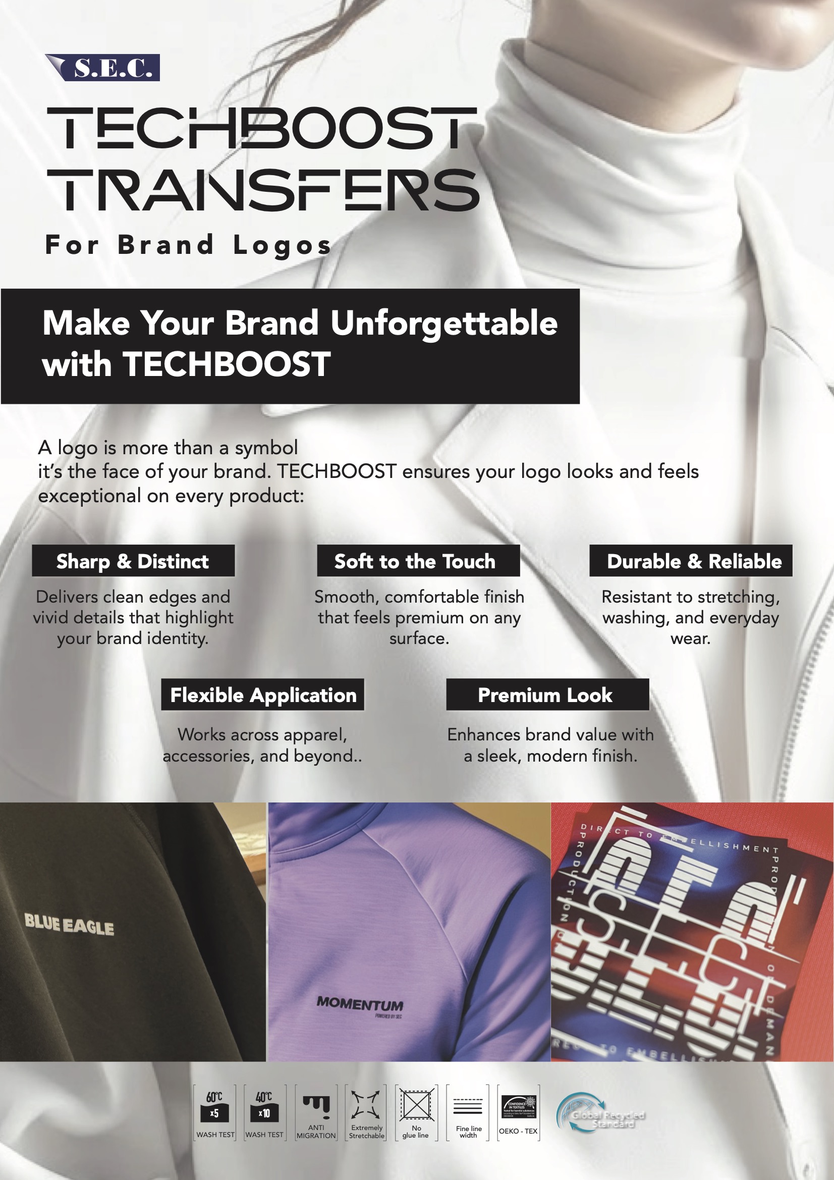 TECHBOOST TRANSFERS For Brand Logos, Make Your Brand Unforgettable with TECHBOOST